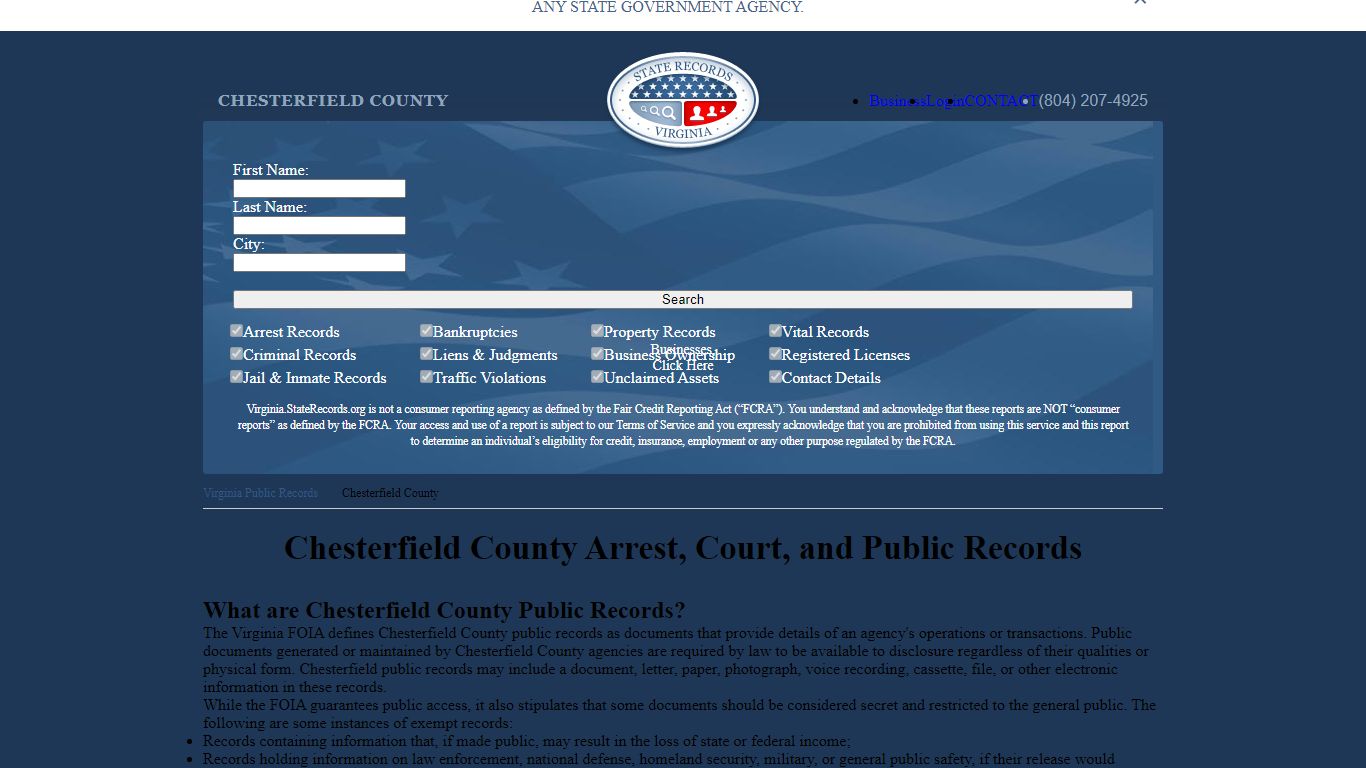 Chesterfield County Arrest, Court, and Public Records